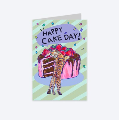 Happy Cake Day - Birthday Card | Blank Note Card | Tiger Birthday Card | Funny Card | Unique Card - image1